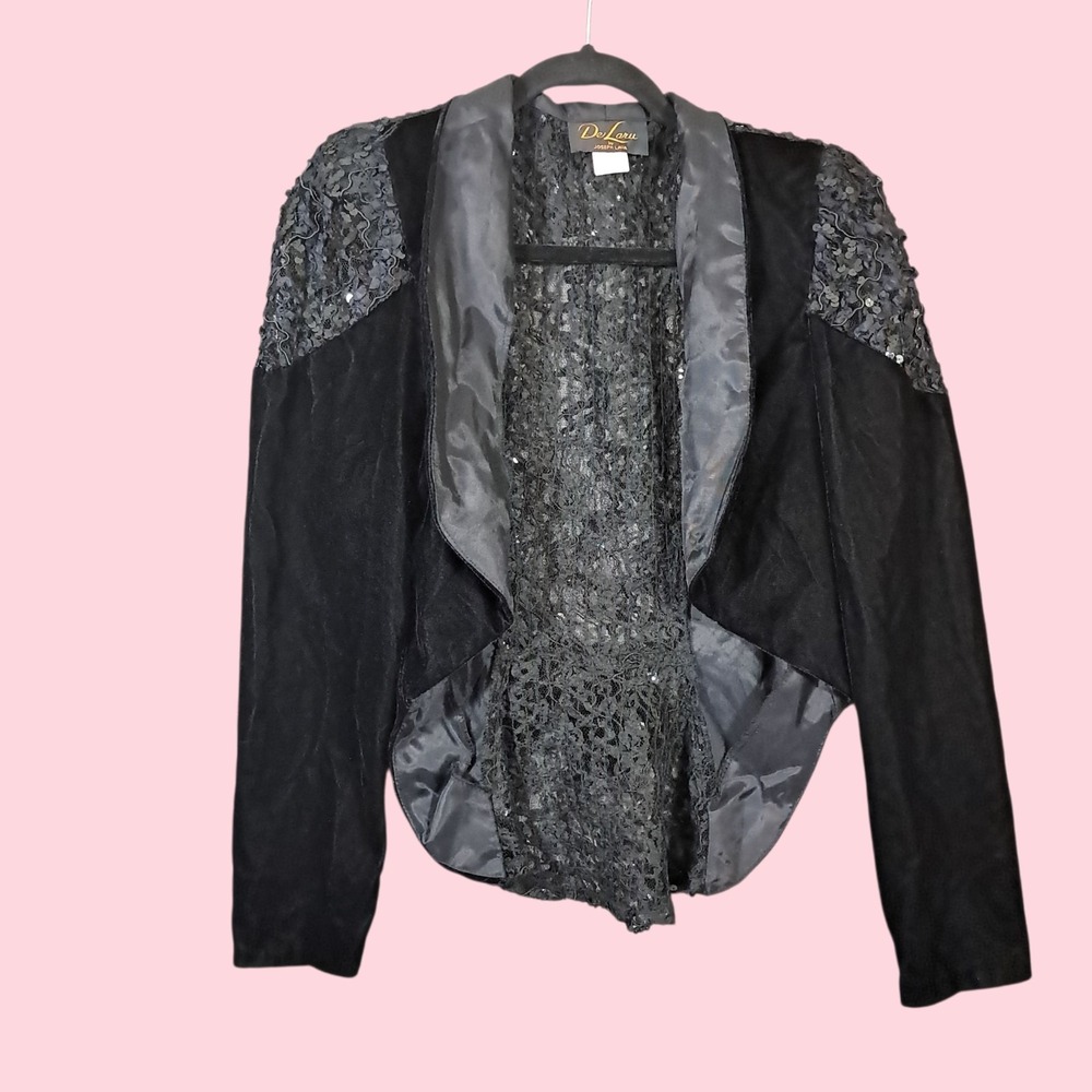 Vtg De Laru Y2K Tuxedo Tail Goth Steampunk Victorian Wednesday Small Lace Sequin